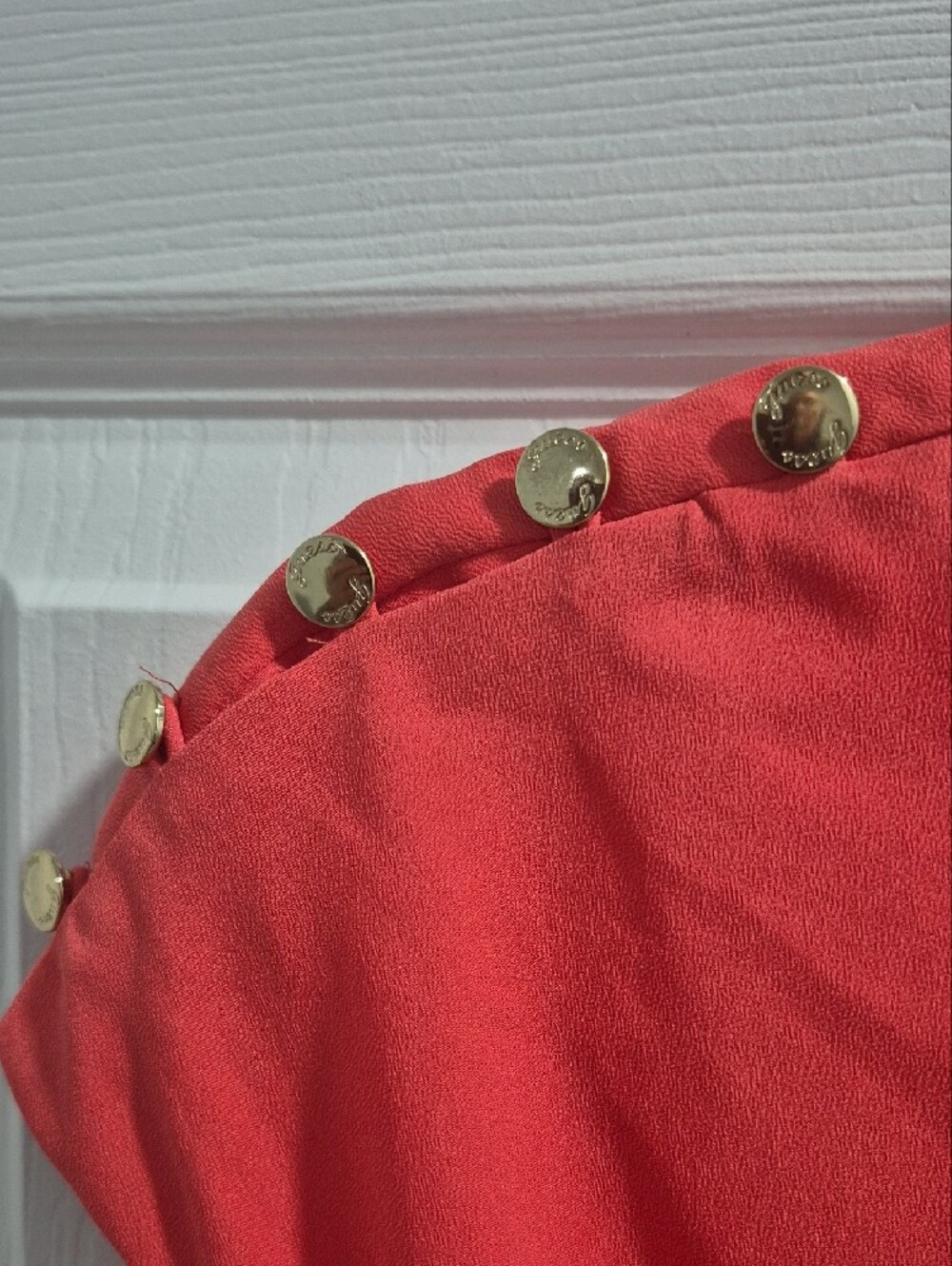 GUESS Coral-Red Studded Shoulder Belted Mini Dress - Picture 4 of 5